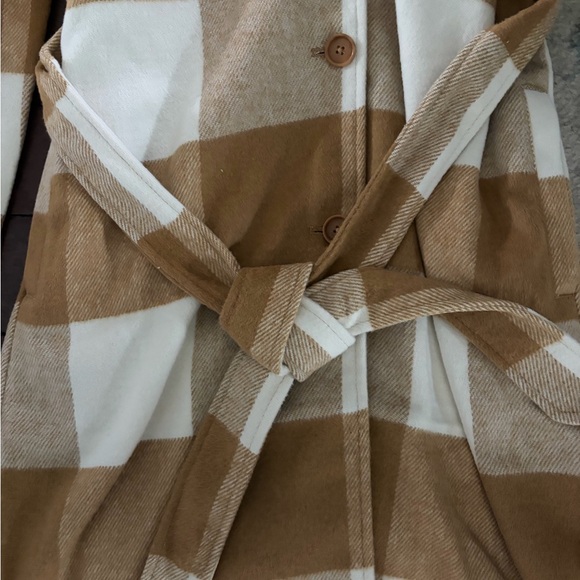 G by Giuliana Black Label Plaid Trench Coat Tan White XS - Picture 3 of 4